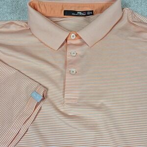 RLX Ralph Lauren Polo Shirt‎ Mens Size XXL Orange Striped Slit Hem Short Sleeve